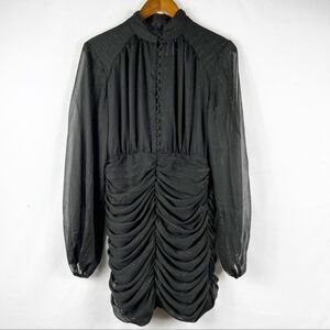 NWT HOUSE OF HARLOW 1960 Black Ruched Mini Dress in Size 6